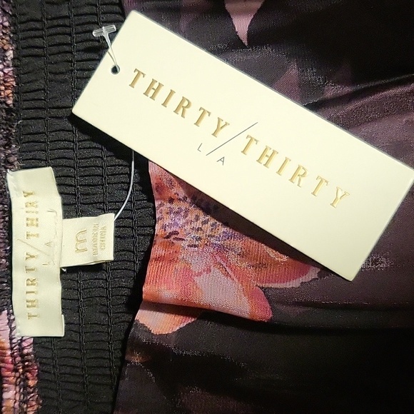 Thirty Thirty Pink Floral Babydoll Sheer Balloon Sleeve Iridescent Blouse Size M - Picture 10 of 12